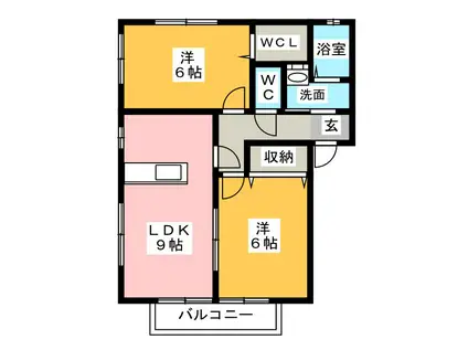 ディアステージB(2LDK/1階)の間取り写真