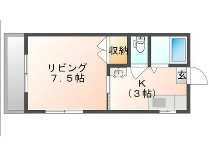 ワインレッドルーフ(1K/2階)の間取り写真