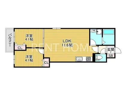 D PORTA AVENUEディーポルタアベニュー(2LDK/1階)の間取り写真