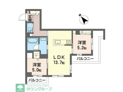 鎌倉市由比ガ浜2丁目マンション (2LDK/2階)の間取り写真