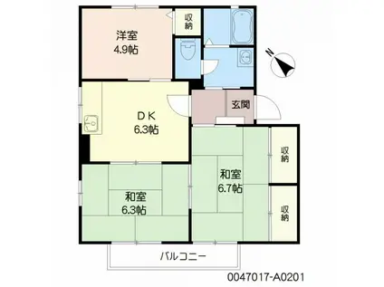 フレグランス英 A棟(3DK/2階)の間取り写真