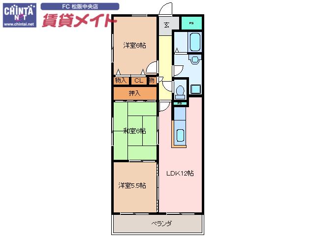 ピュアライフ駅部田(3LDK/4階)の間取り写真