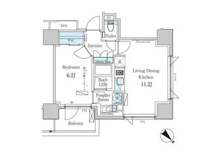 パークアクシス飯田橋レジデンス(1LDK/6階)の間取り写真
