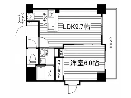 ユニエトワール北大前2(1LDK/6階)の間取り写真