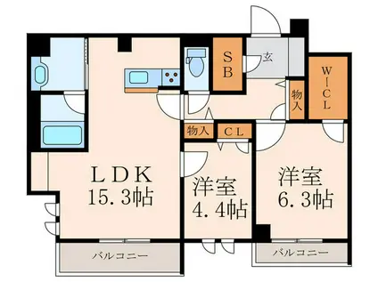 シャーメゾンステージ新成積水ハウス(2LDK/2階)の間取り写真