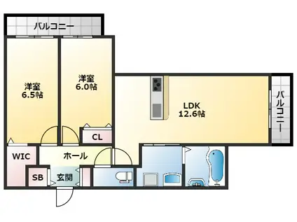 ミモザメゾン菱屋西(2LDK/3階)の間取り写真