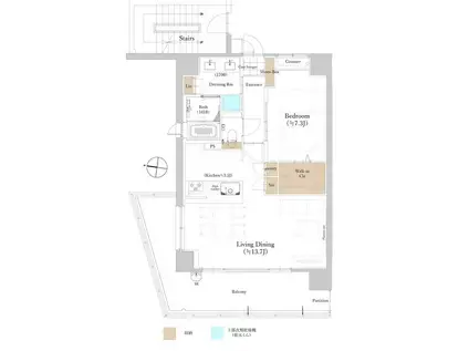 ウメキタテラス(1LDK/5階)の間取り写真