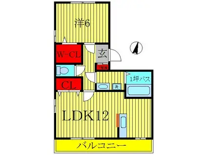 カシータIII(1LDK/2階)の間取り写真