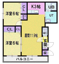 サンセール清田(2LDK/1階)の間取り写真