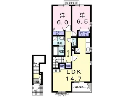 コンフォート津志田・A(2LDK/2階)の間取り写真