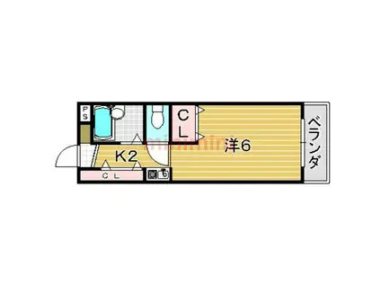 ウインドワード(1K/2階)の間取り写真