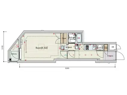 セリュークス平和台(1K/4階)の間取り写真