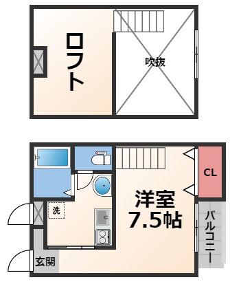 FOR REALIZE友井(1K/2階)の間取り写真