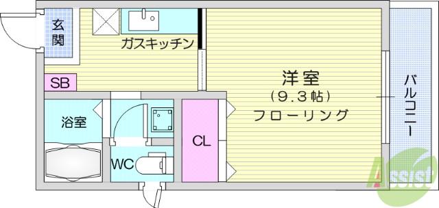 ディアス桜井Ⅲ(1K/2階)の間取り写真