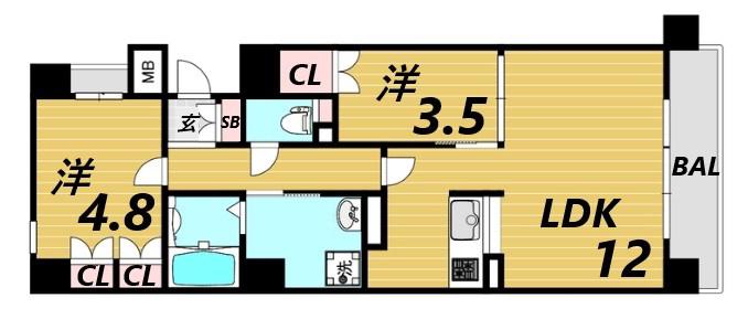 リアライズ呉服町(2LDK/6階)の間取り写真