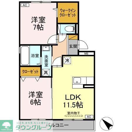 サニーリヴA棟(2LDK/1階)の間取り写真