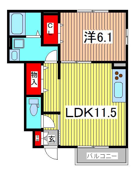 ハイツブエイ(1LDK/1階)の間取り写真