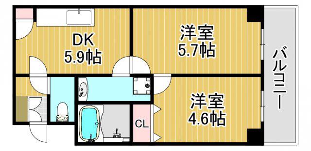メゾン千舟(2DK/4階)の間取り写真