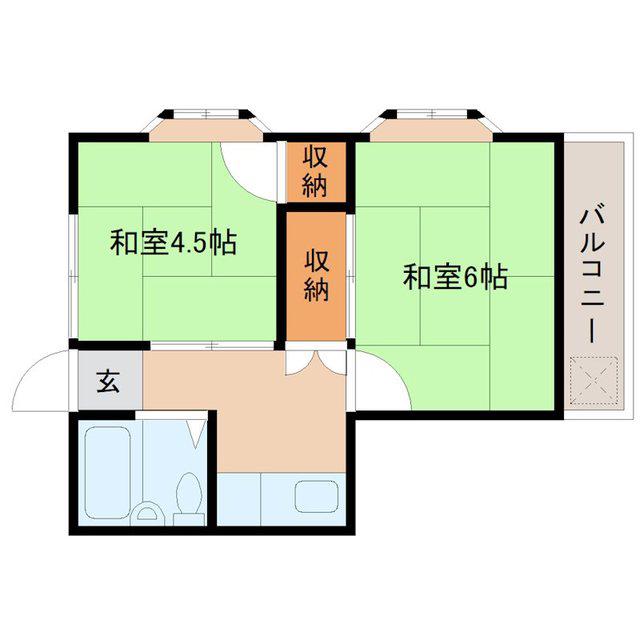 第1奥住コーポ(2K/2階)の間取り写真
