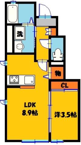 RIO平松(1LDK/1階)の間取り写真