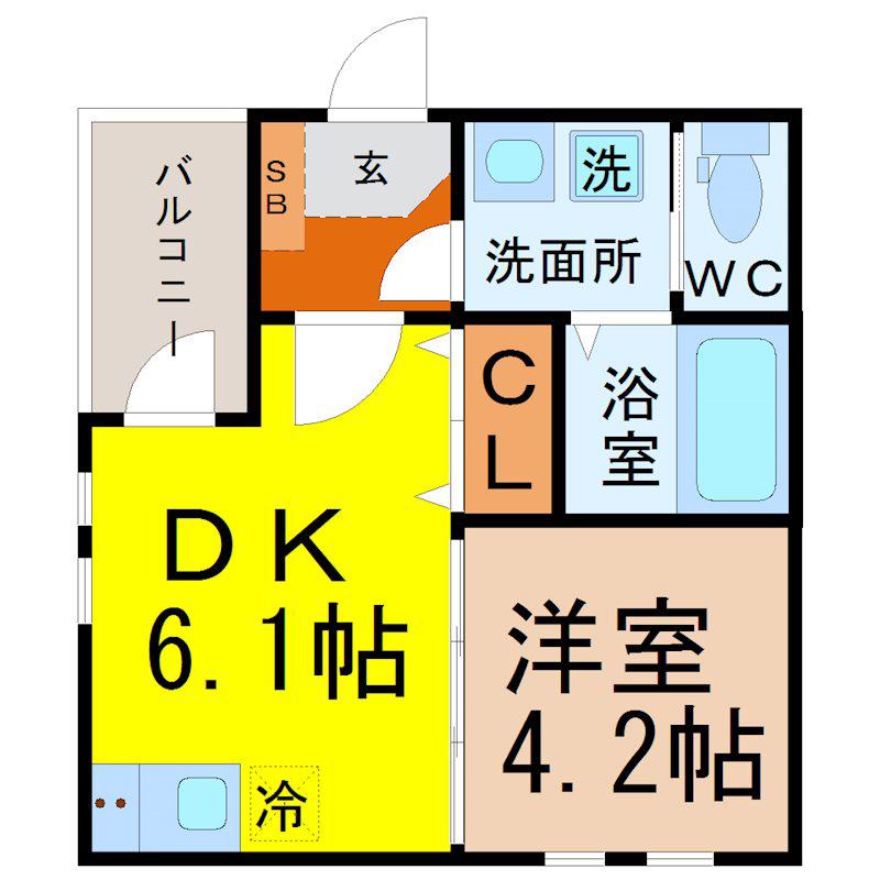 ハーモニーテラス高道町VI(1DK/2階)の間取り写真