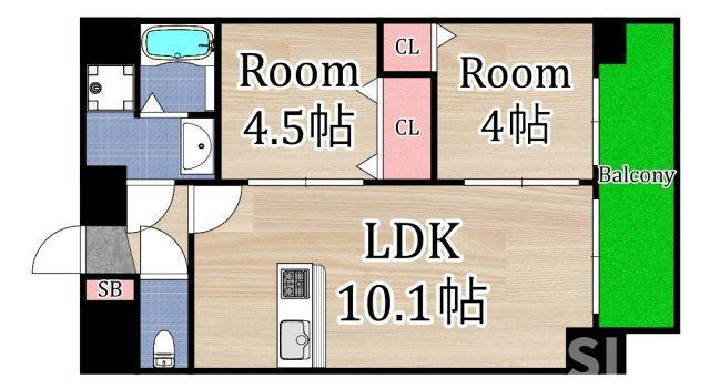 プレサンス野江内代ペルティエ(2LDK/13階)の間取り写真