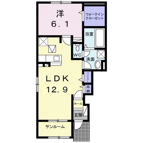 ラフィネ一身田 A(1LDK/1階)の間取り写真