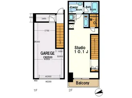 レグラス武蔵新城モーターガラージュ(ワンルーム/1階)の間取り写真