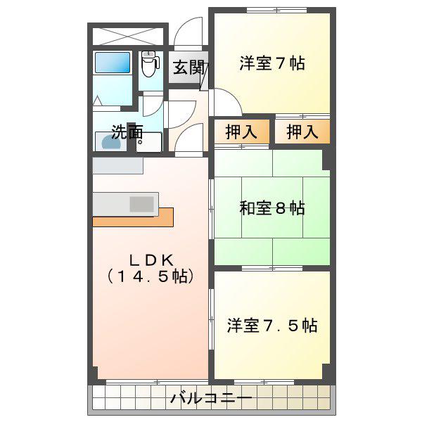 ランドマーク(3LDK/1階)の間取り写真