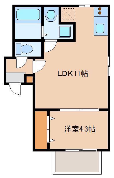 KATE貝塚(1LDK/2階)の間取り写真