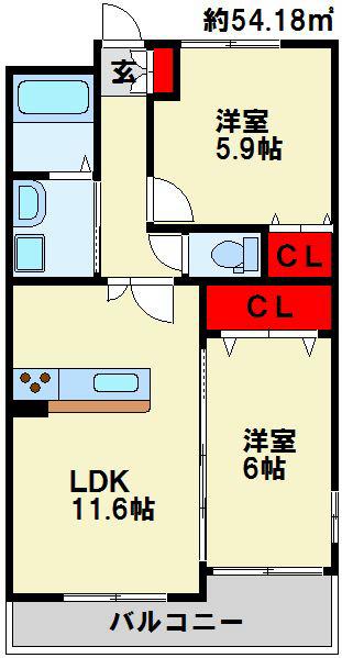 メディアパークIIIコクラ(2LDK/3階)の間取り写真