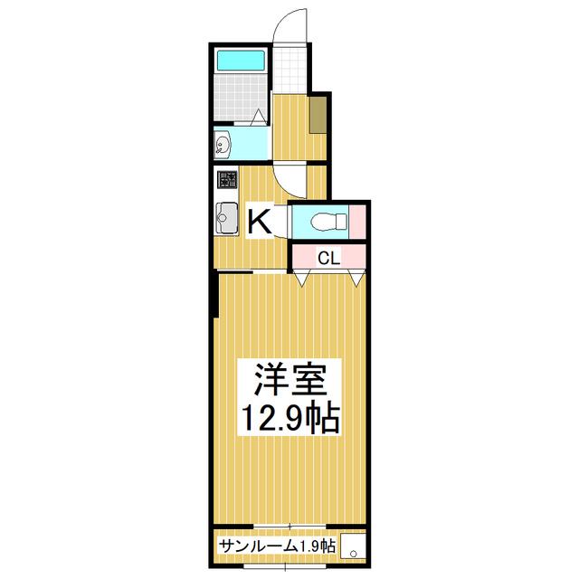 メインステージ東横A(1K/1階)の間取り写真