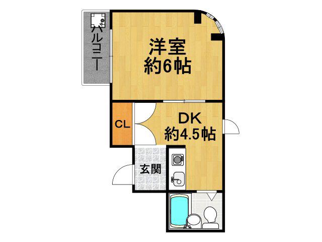 立花スプリングス(1DK/4階)の間取り写真