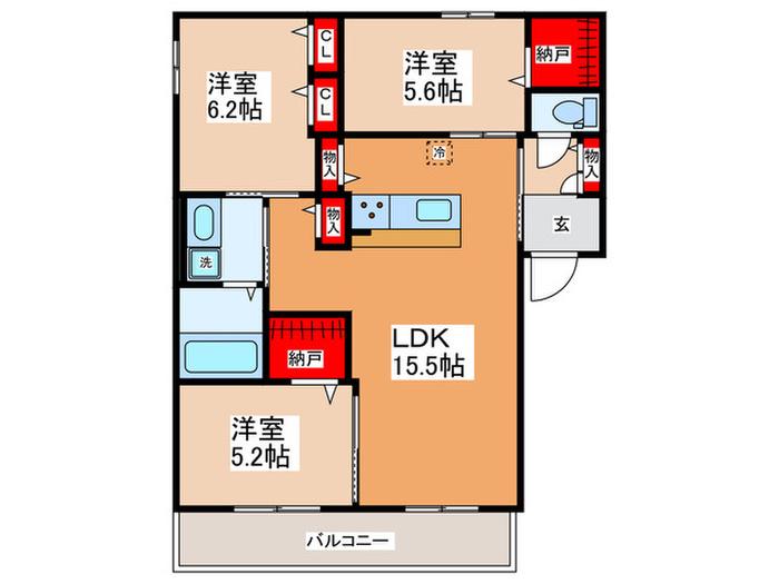 ビオラ俊徳(3LDK/3階)の間取り写真