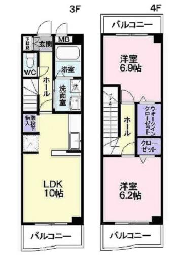 アビタシオンII(2LDK/3階)の間取り写真