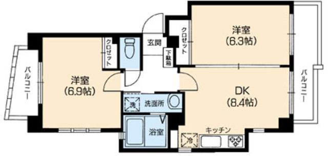 エーデルブルーメ伊興(2DK/2階)の間取り写真