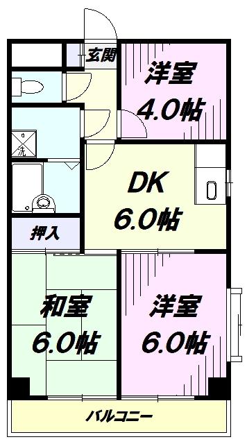 ヒルサイドテラス(3DK/4階)の間取り写真