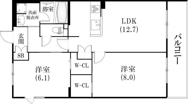 ロワゾブルー神戸住吉(2LDK/4階)の間取り写真