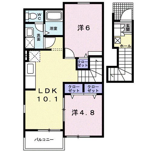 ハナミズキA(2LDK/2階)の間取り写真