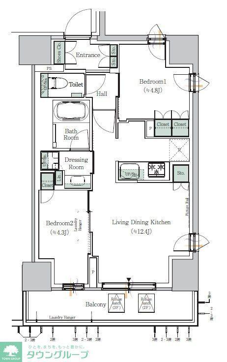 ONE ROOF RESIDENCE NISHI NIPPORI(2LDK/15階)の間取り写真