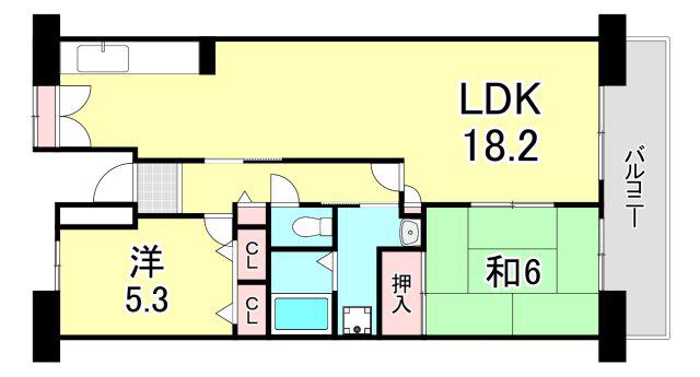 UR ルネシティ西宮津門3(2LDK/8階)の間取り写真