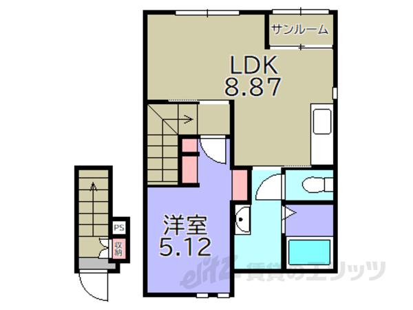 ルートヴィレッジ彦根(1LDK/2階)の間取り写真
