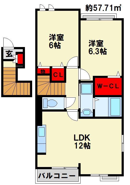 エスペランサA(2LDK/2階)の間取り写真
