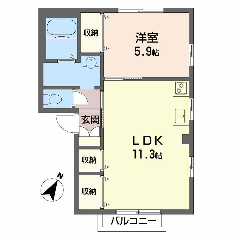 フォーレス西灘(1LDK/2階)の間取り写真