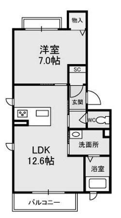 ユキコート石手(1LDK/3階)の間取り写真
