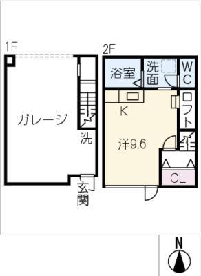 ガレージハウス東浦町 C棟(ワンルーム/2階)の間取り写真