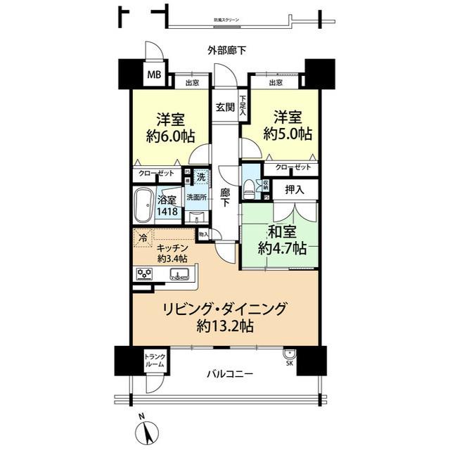 サンリヤン箱崎イーストコート(3LDK/9階)の間取り写真