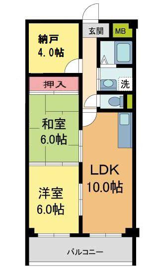 チェリーアベニュー夙川(2SLDK/3階)の間取り写真