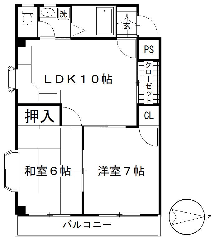 メゾンド24 上石原2丁目(2LDK/3階)の間取り写真