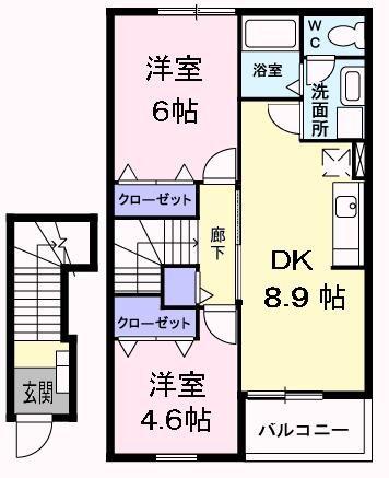 テソリート(2DK/2階)の間取り写真
